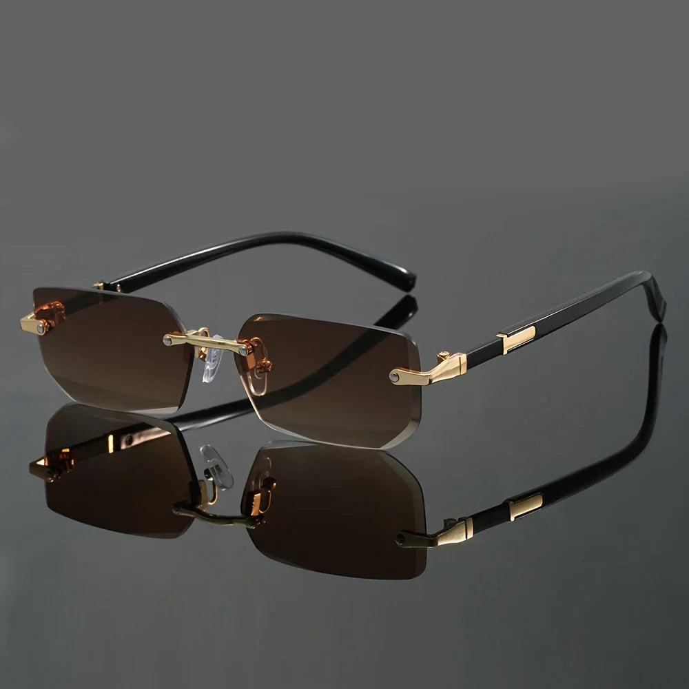 Trendy Rimless Cut Edge Rectangle luxury sunglasses 🕶️ A014