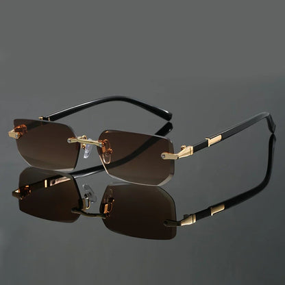 Trendy Rimless Cut Edge Rectangle luxury sunglasses 🕶️ A014