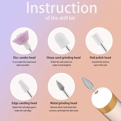 5 In 1 Professional Mini Electric Nail Drill Kit Battery Nail Art Exfoliating Polishing